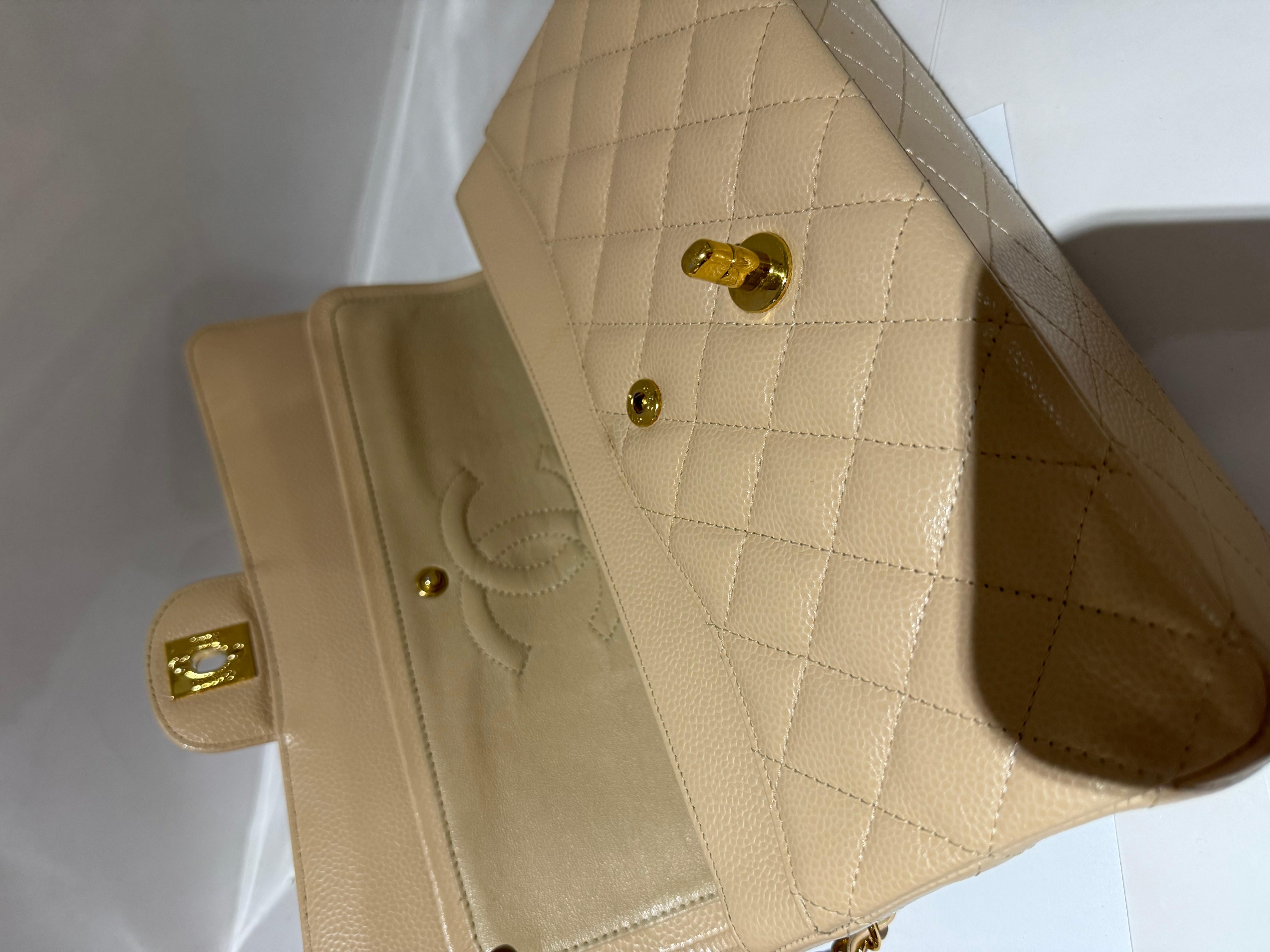 Chanel Beige Quilted Caviar Leather Medium Classic Double Flap Bag 3