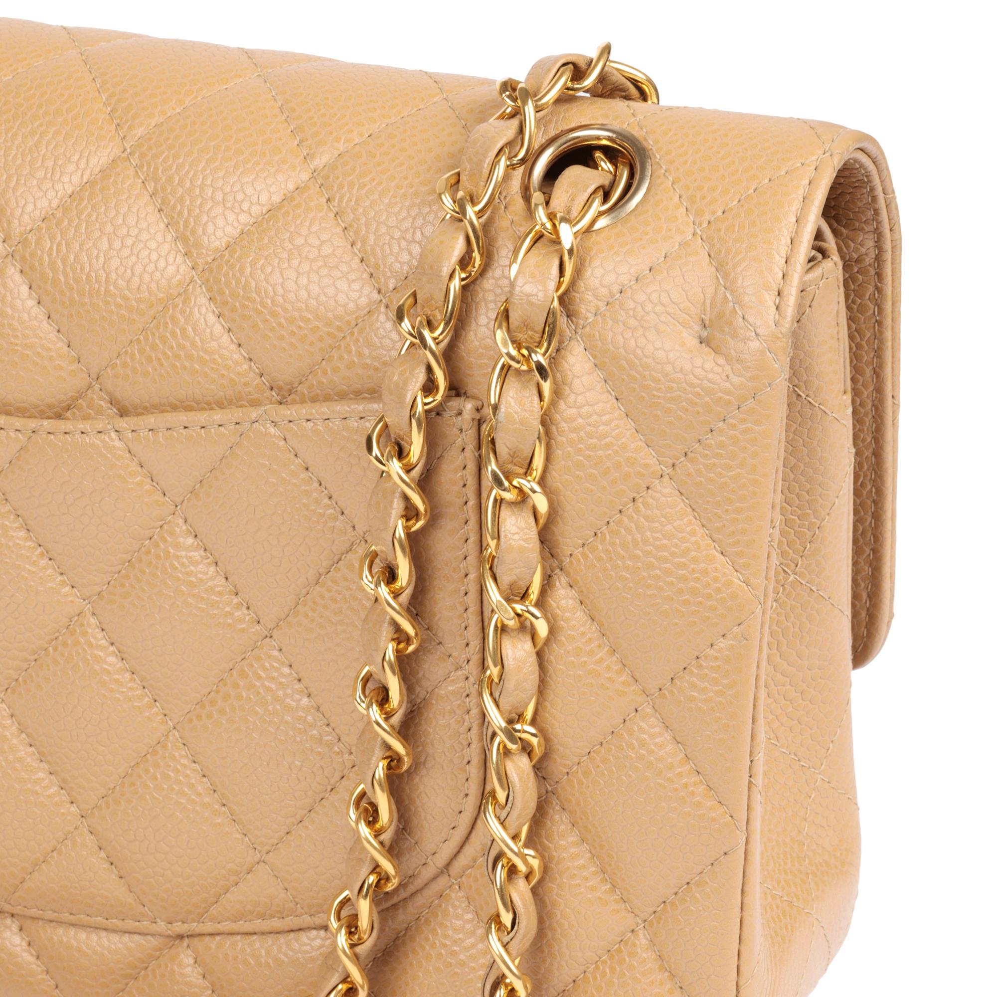 CHANEL Beige Quilted Caviar Leather Medium Classic Double Flap Bag  4