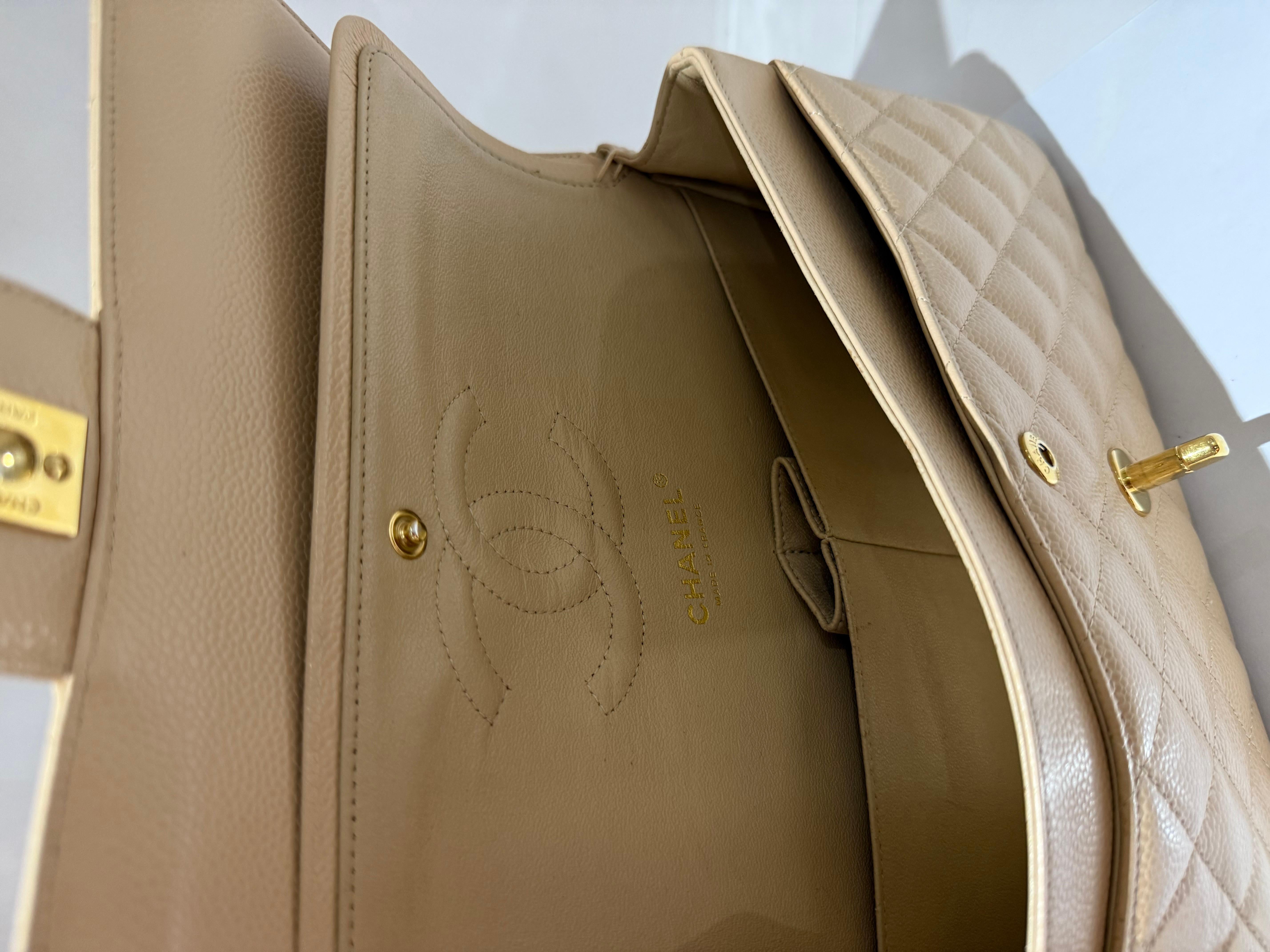 Chanel Beige Quilted Caviar Leather Medium Classic Double Flap Bag 4