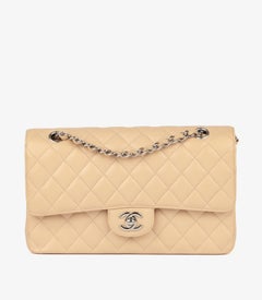 Chanel Beige Quilted Caviar Leather Medium Classic Double Flap Bag