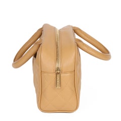 Chanel Beige Quilted Caviar Leather Mini Boston