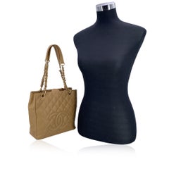 Chanel Beige Quilted Caviar Leather PST Petite Shopping Tote Bag