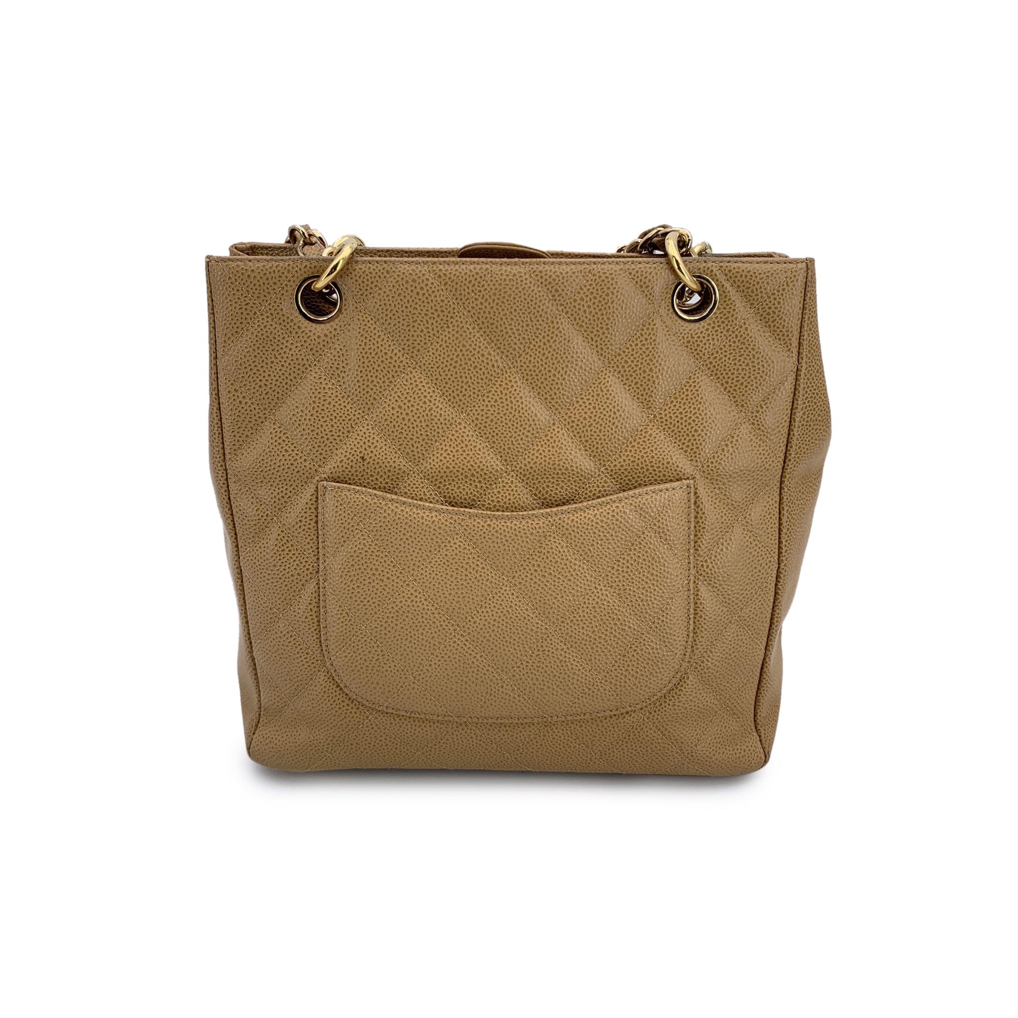 Chanel Beige Quilted Caviar Leather PST Petite Shopping Tote Bag In Good Condition For Sale In Rome, Rome
