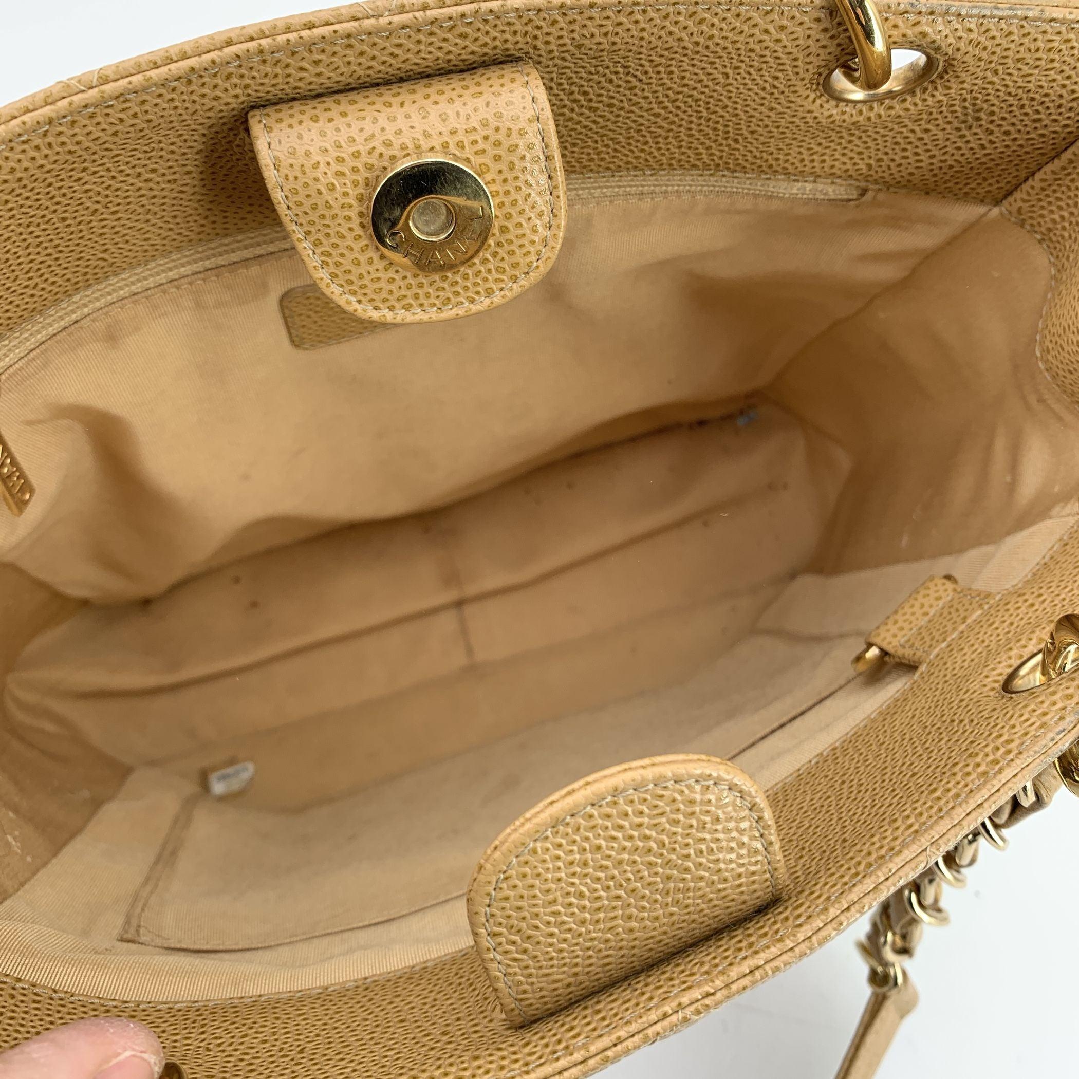 Chanel Beige Quilted Caviar Leather PST Petite Shopping Tote Bag For Sale 1