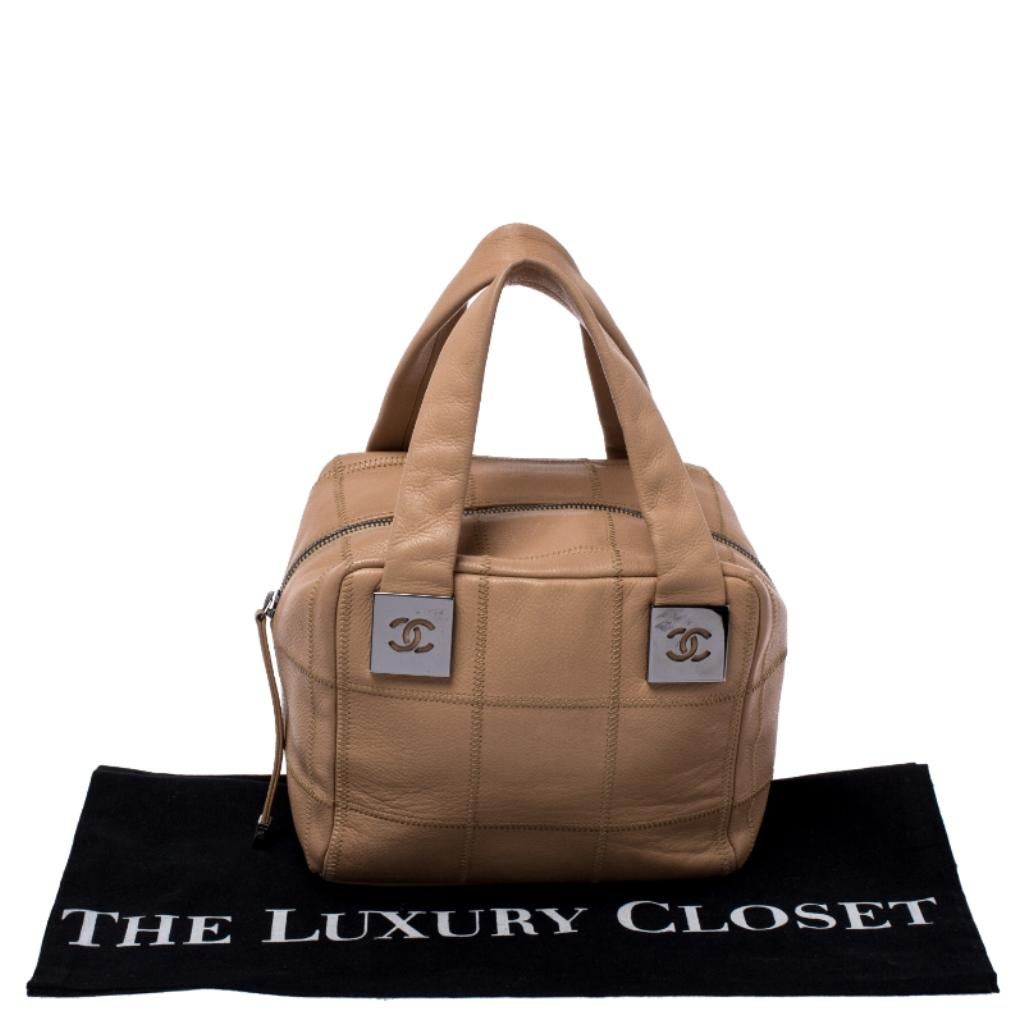 Chanel Beige Quilted Caviar Leather Small Square Stitch Bowler Bag 8