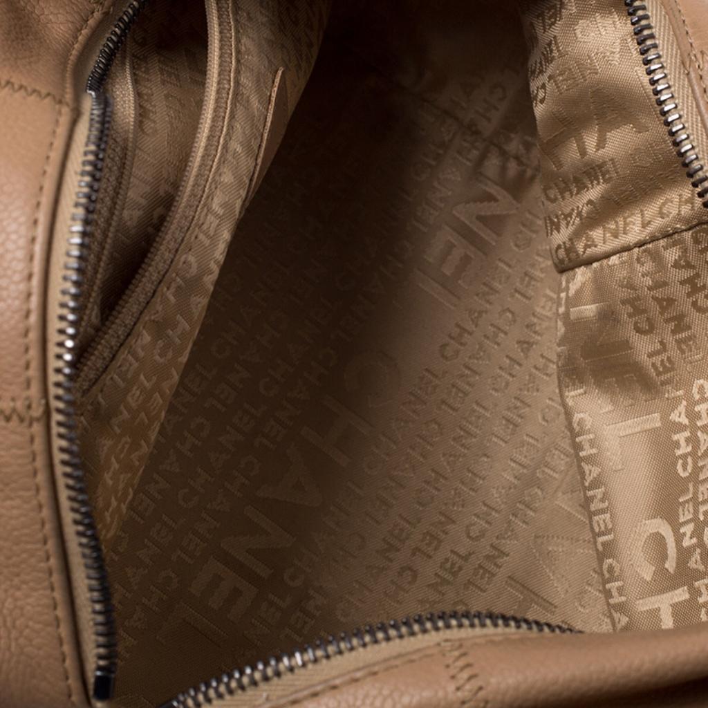 Chanel Beige Quilted Caviar Leather Small Square Stitch Bowler Bag 3