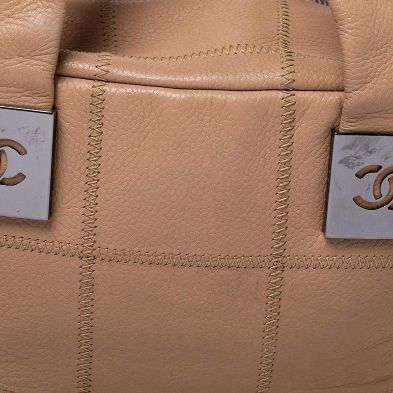 Chanel Beige Quilted Caviar Leather Small Square Stitch Bowler Bag 1