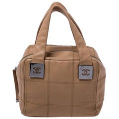 Chanel Brown Square Stitch Bowler Bag