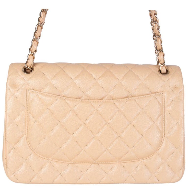 CHANEL beige quilted Caviar leather TIMELESS CLASSIC FLAP LARGE Shoulder Bag  at 1stDibs