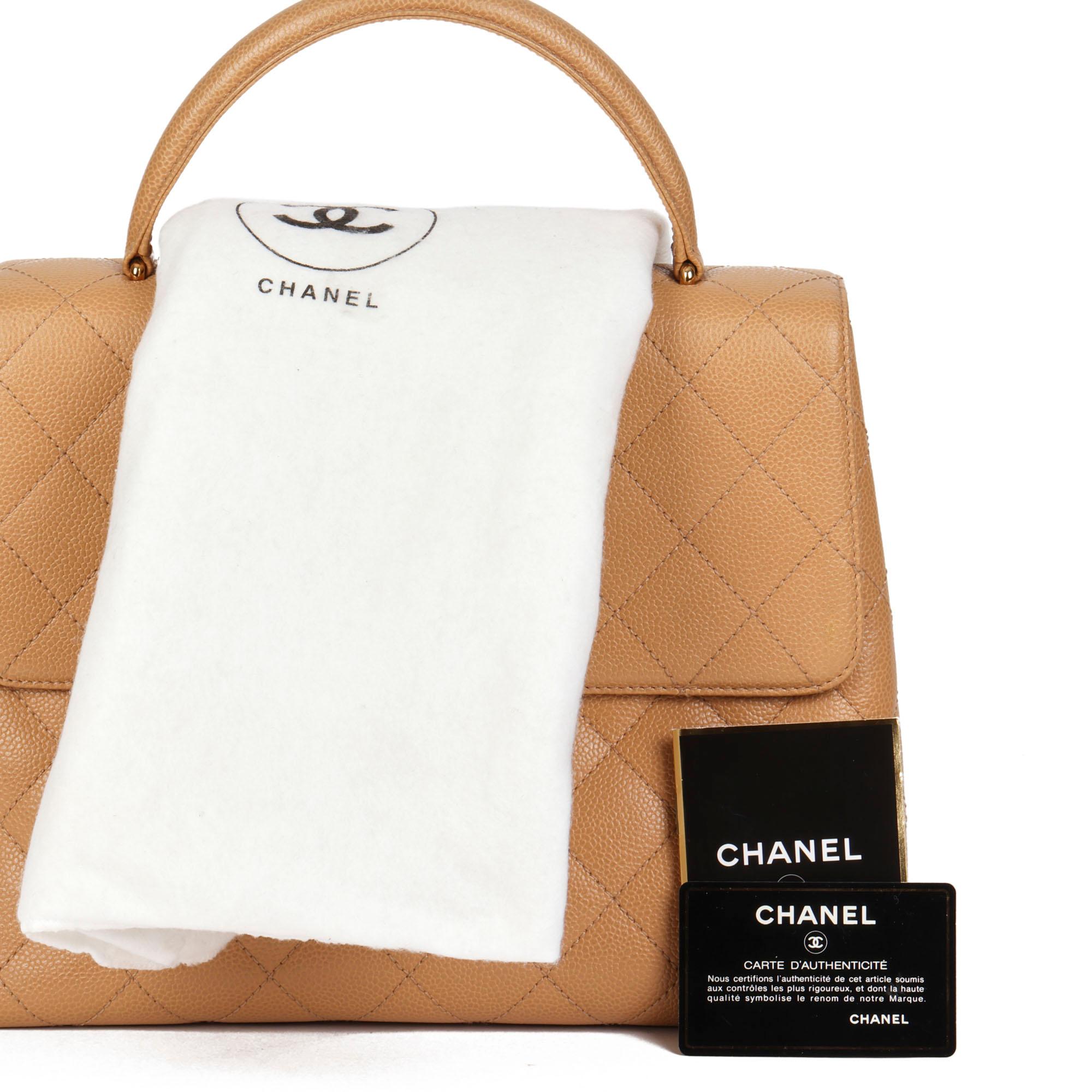 CHANEL Beige Quilted Caviar Leather Vintage Classic Kelly 6