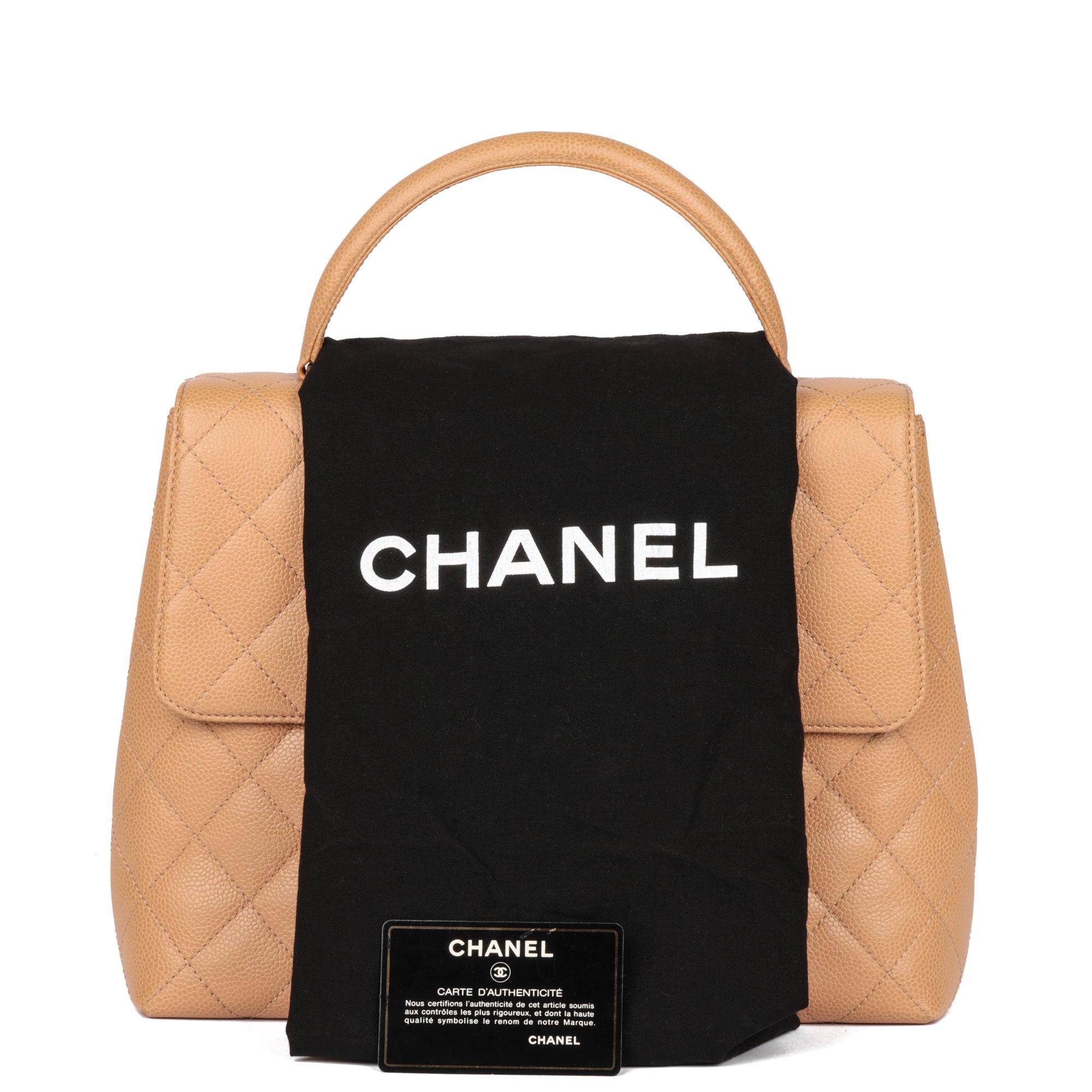 CHANEL Beige Quilted Caviar Leather Vintage Classic Kelly 8