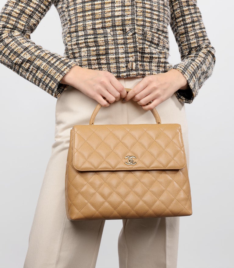 Chanel Beige Quilted Caviar Leather Vintage Classic Kelly For Sale