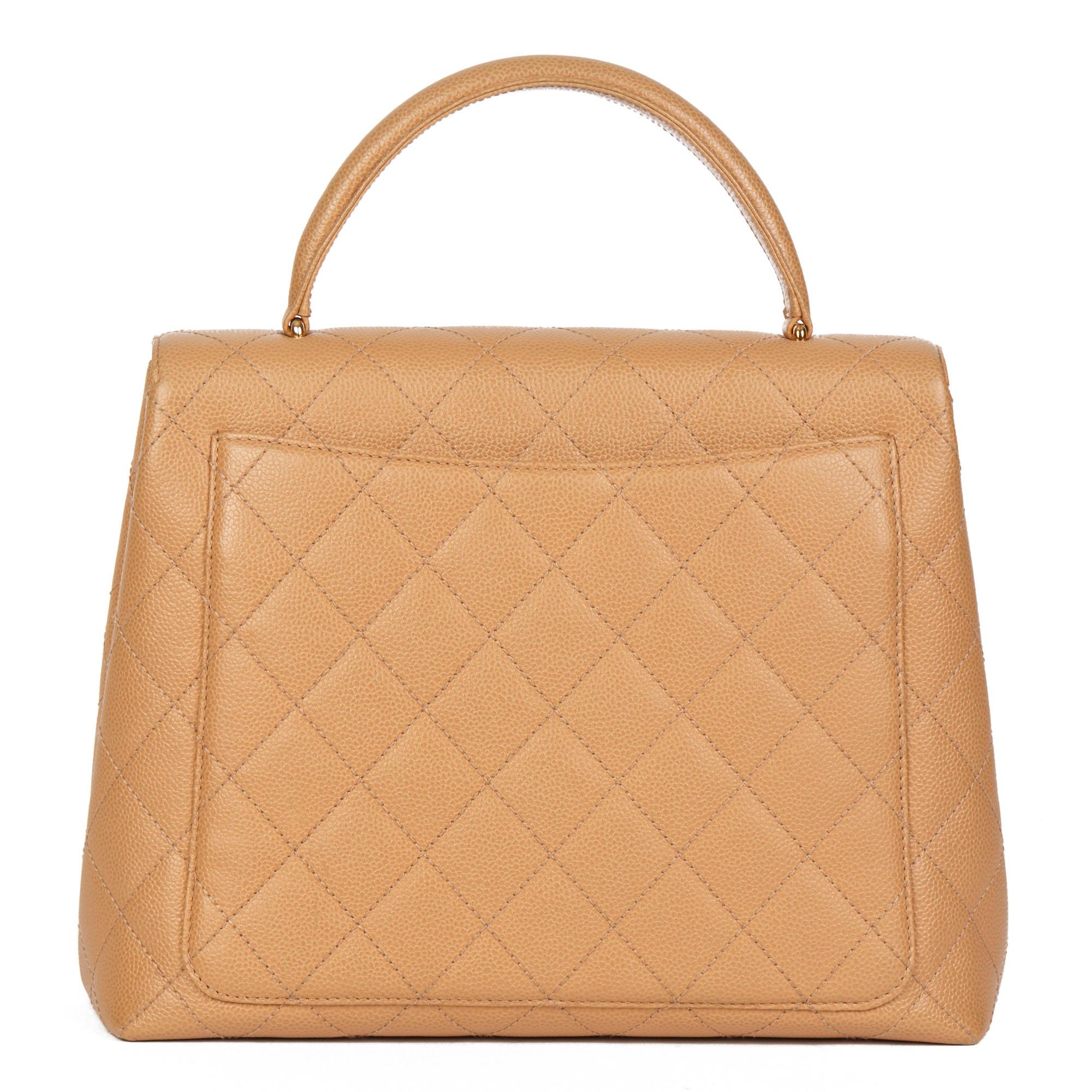 CHANEL Beige Quilted Caviar Leather Vintage Classic Kelly In Excellent Condition In Bishop's Stortford, Hertfordshire