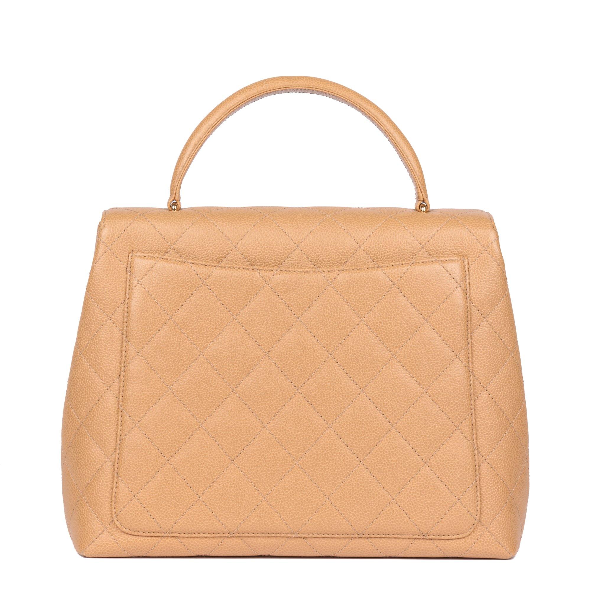 CHANEL Beige Quilted Caviar Leather Vintage Classic Kelly 1