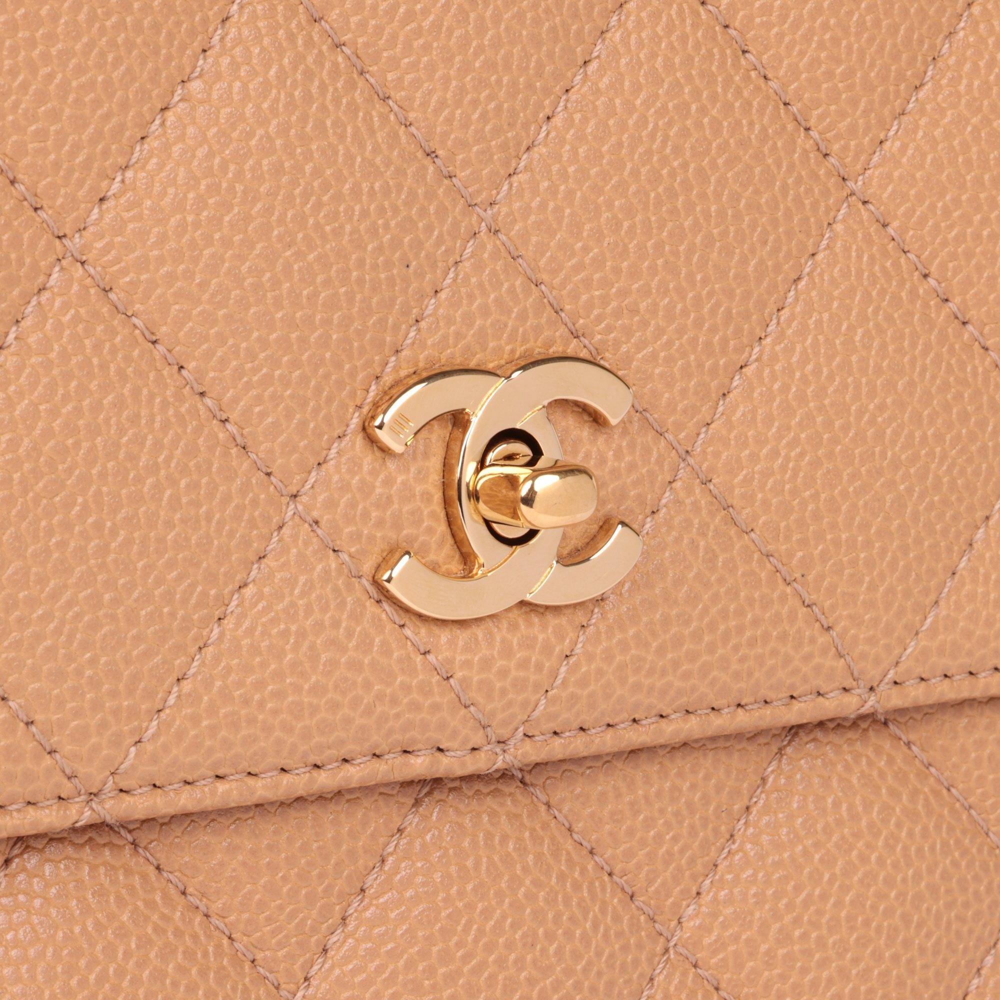 CHANEL Beige Quilted Caviar Leather Vintage Classic Kelly 3