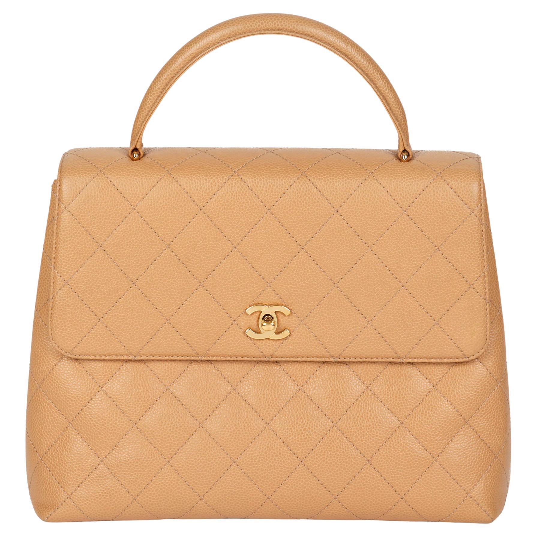 CHANEL Beige Quilted Caviar Leather Vintage Classic Kelly