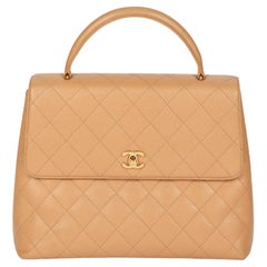CHANEL Beige Quilted Caviar Leather Vintage Classic Kelly