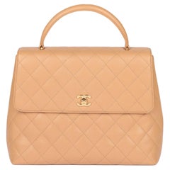 CHANEL Beige Quilted Caviar Leather Vintage Classic Kelly