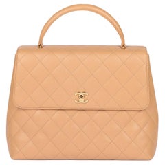 CHANEL Beige Quilted Caviar Leather Vintage Classic Kelly