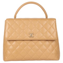Chanel Beige Quilted Caviar Leather Vintage Classic Kelly