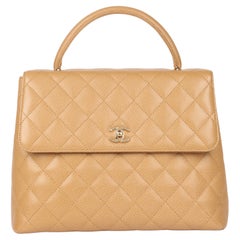 Chanel Beige Quilted Caviar Leather Vintage Classic Kelly