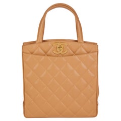 Chanel Beige Quilted Caviar Leather Vintage Classic XL Tote 