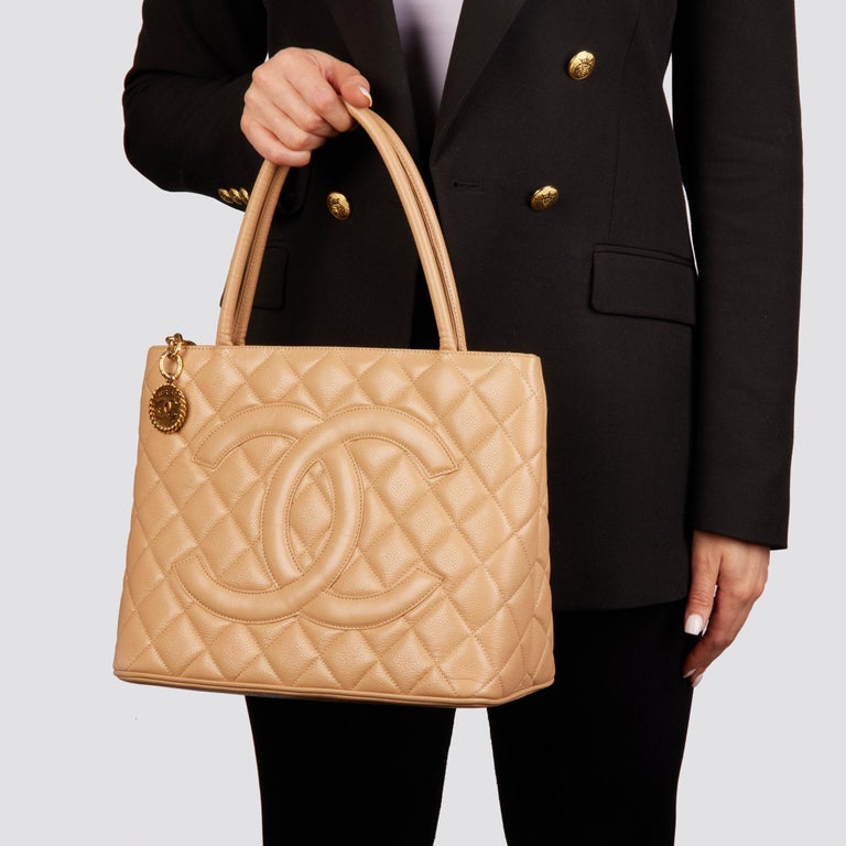 CHANEL Beige Quilted Caviar Leather Vintage Medallion Tote 8