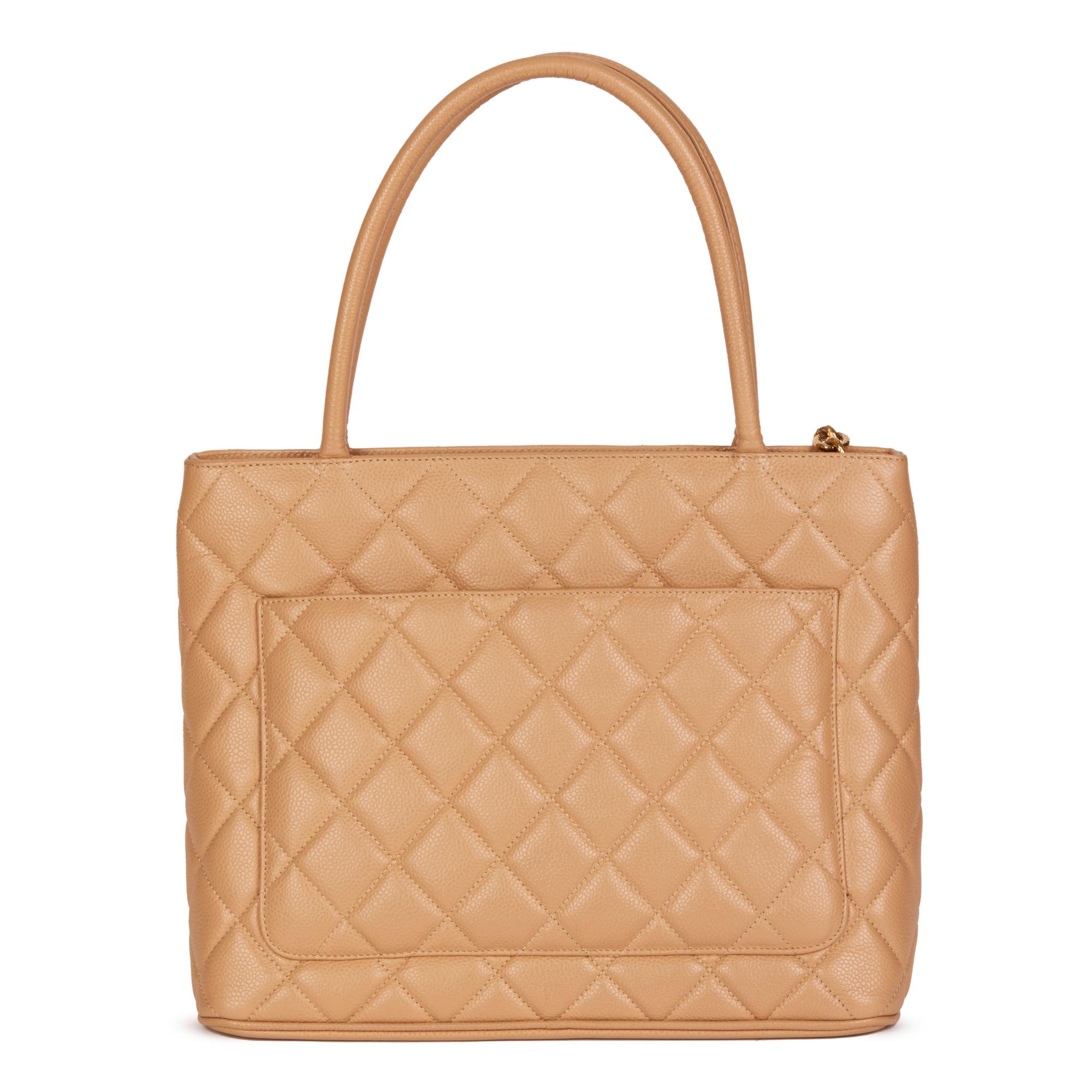 Women's CHANEL Beige Quilted Caviar Leather Vintage Medallion Tote