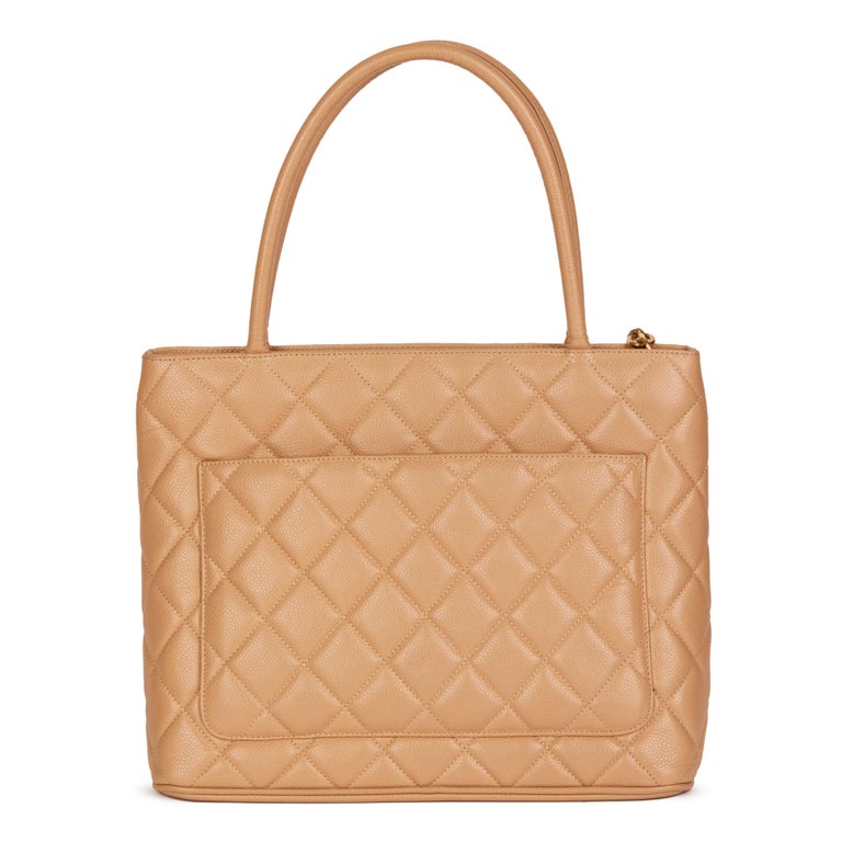 CHANEL Beige Quilted Caviar Leather Vintage Medallion Tote 1