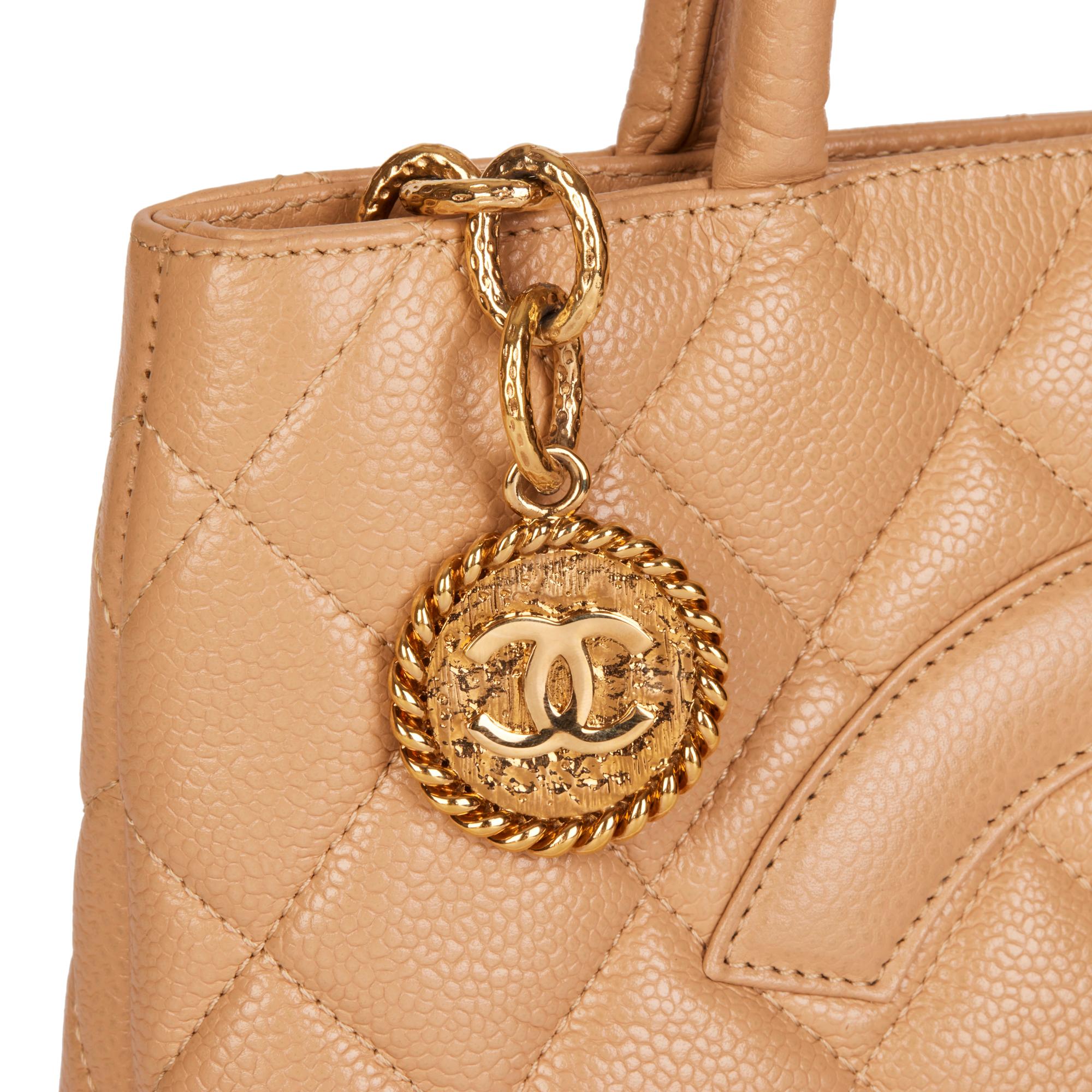 CHANEL Beige Quilted Caviar Leather Vintage Medallion Tote 1
