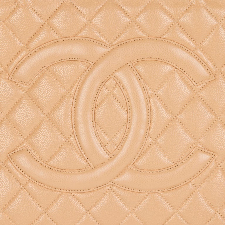 CHANEL Beige Quilted Caviar Leather Vintage Medallion Tote 3