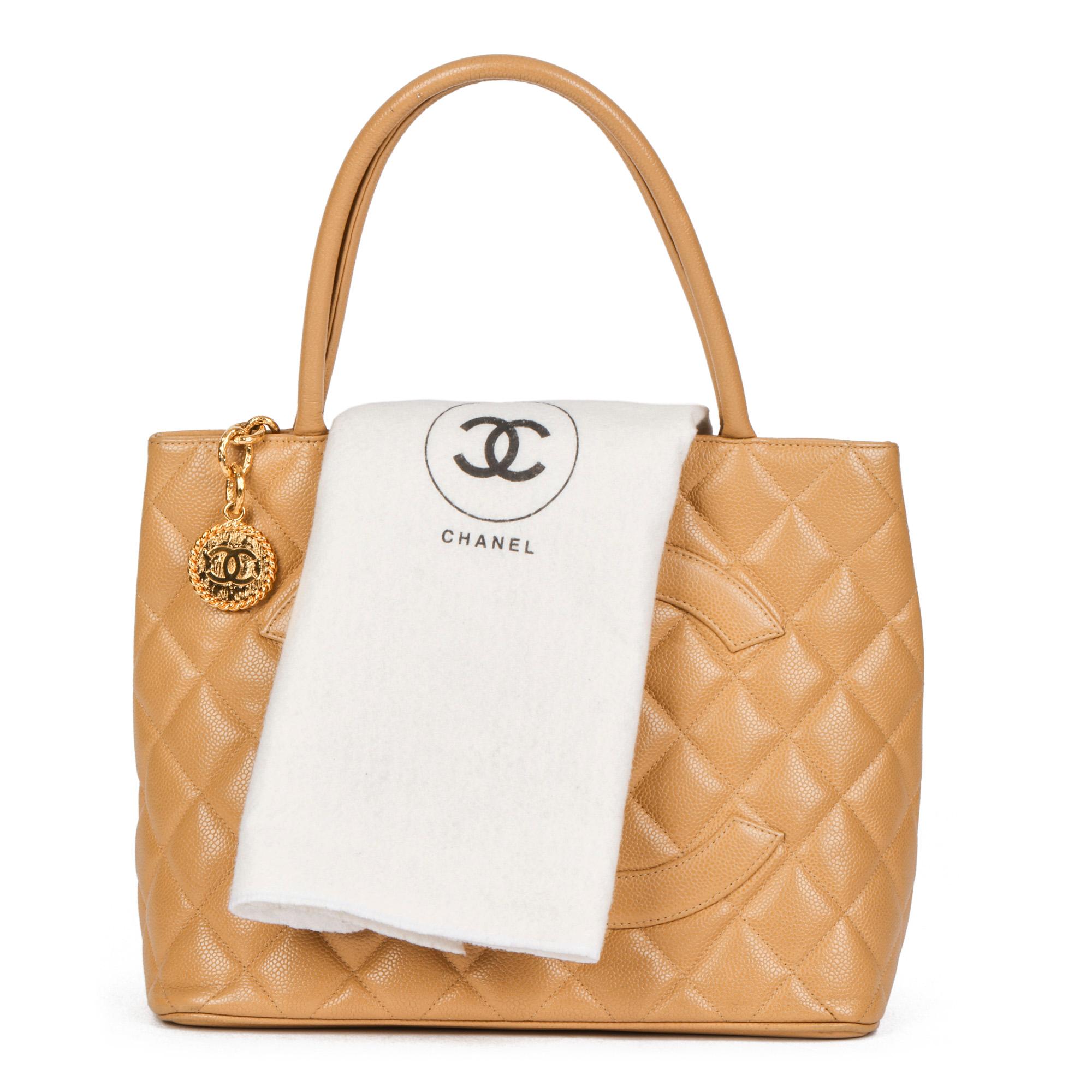 Women's Chanel Beige Quilted Caviar Leather Vintage Medallion Tote