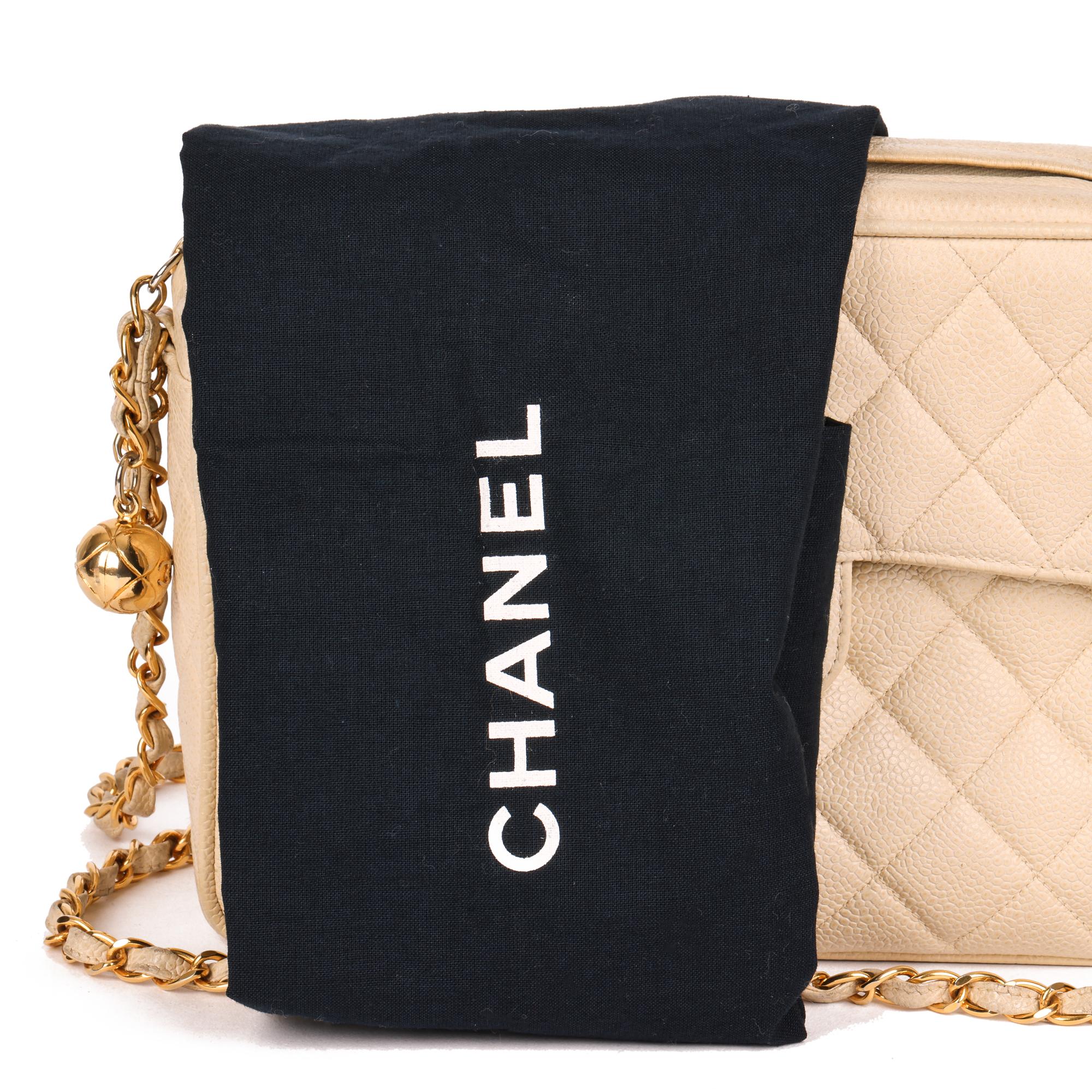 CHANEL Beige Quilted Caviar Leather Vintage Small Classic Camera Bag 4