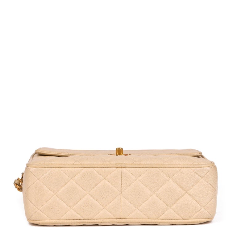CHANEL Beige Quilted Caviar Leather Vintage Small Classic Camera