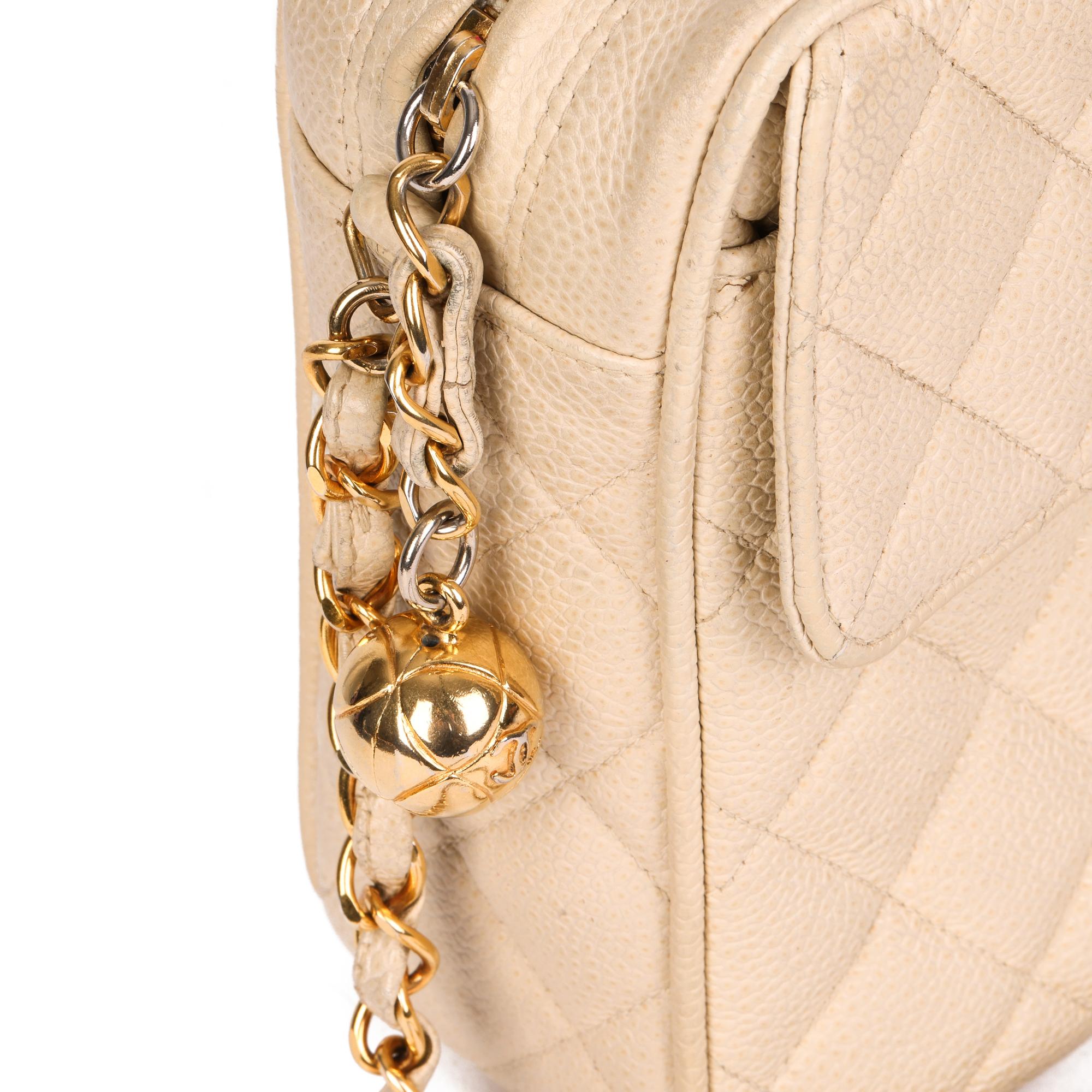 Women's CHANEL Beige Quilted Caviar Leather Vintage Small Classic Camera Bag