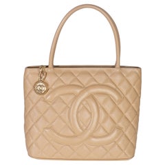 Chanel Beige Quilted Caviar Medallion Tote