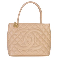 Chanel Beige Quilted Caviar Medallion Tote