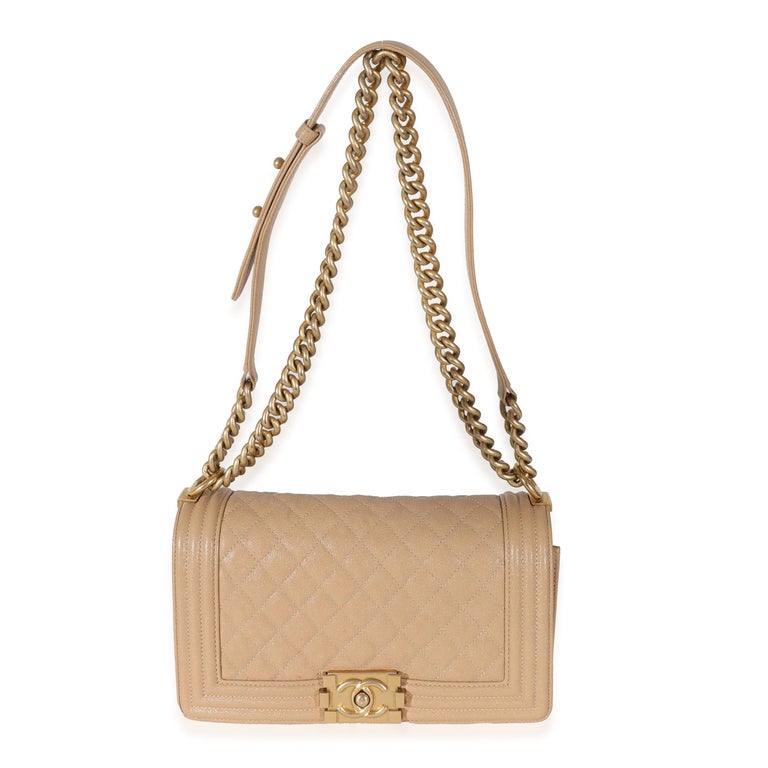 Chanel Beige Quilted Caviar Medium Boy Bag For Sale at 1stDibs