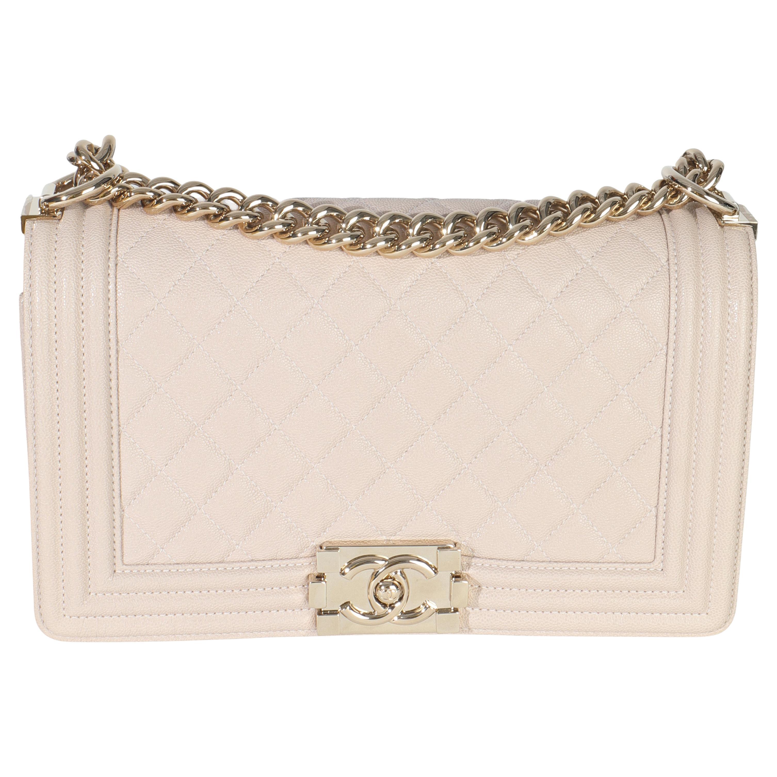 Chanel Beige Quilted Caviar Medium Boy Bag For Sale