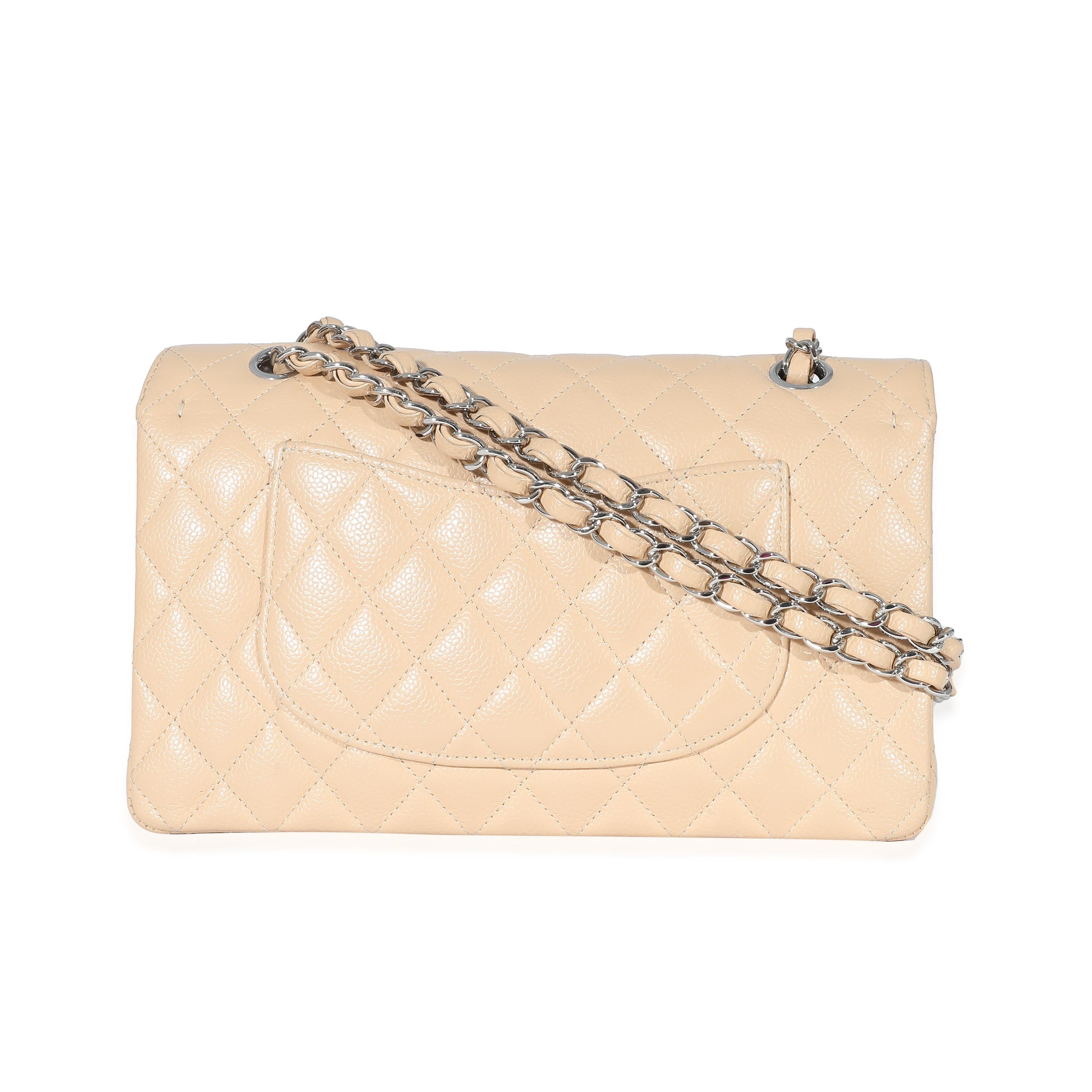 Women's or Men's Chanel Beige Quilted Caviar Medium Classic Double Flap Bag For Sale