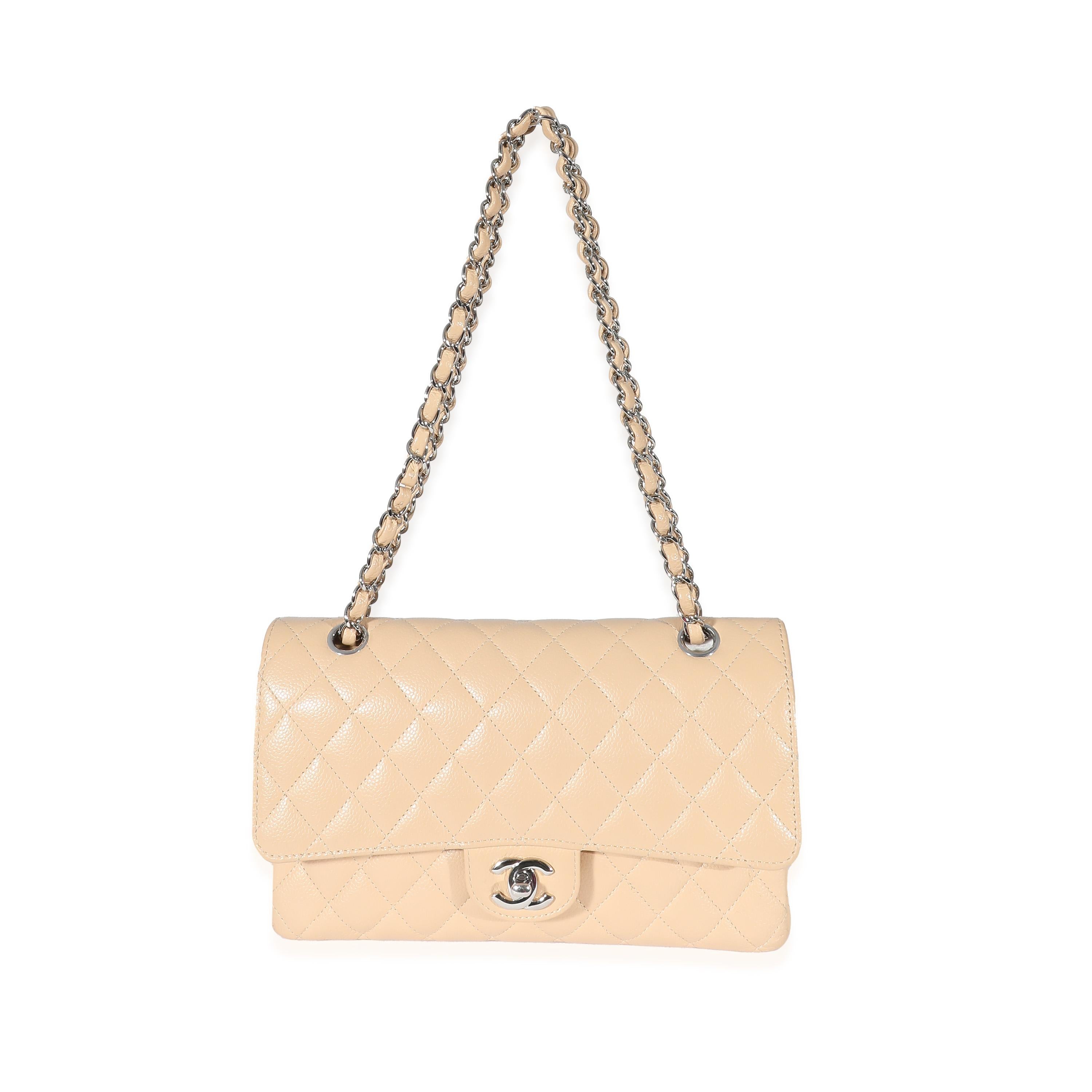 Chanel Beige Quilted Caviar Medium Classic Double Flap Bag For Sale 2