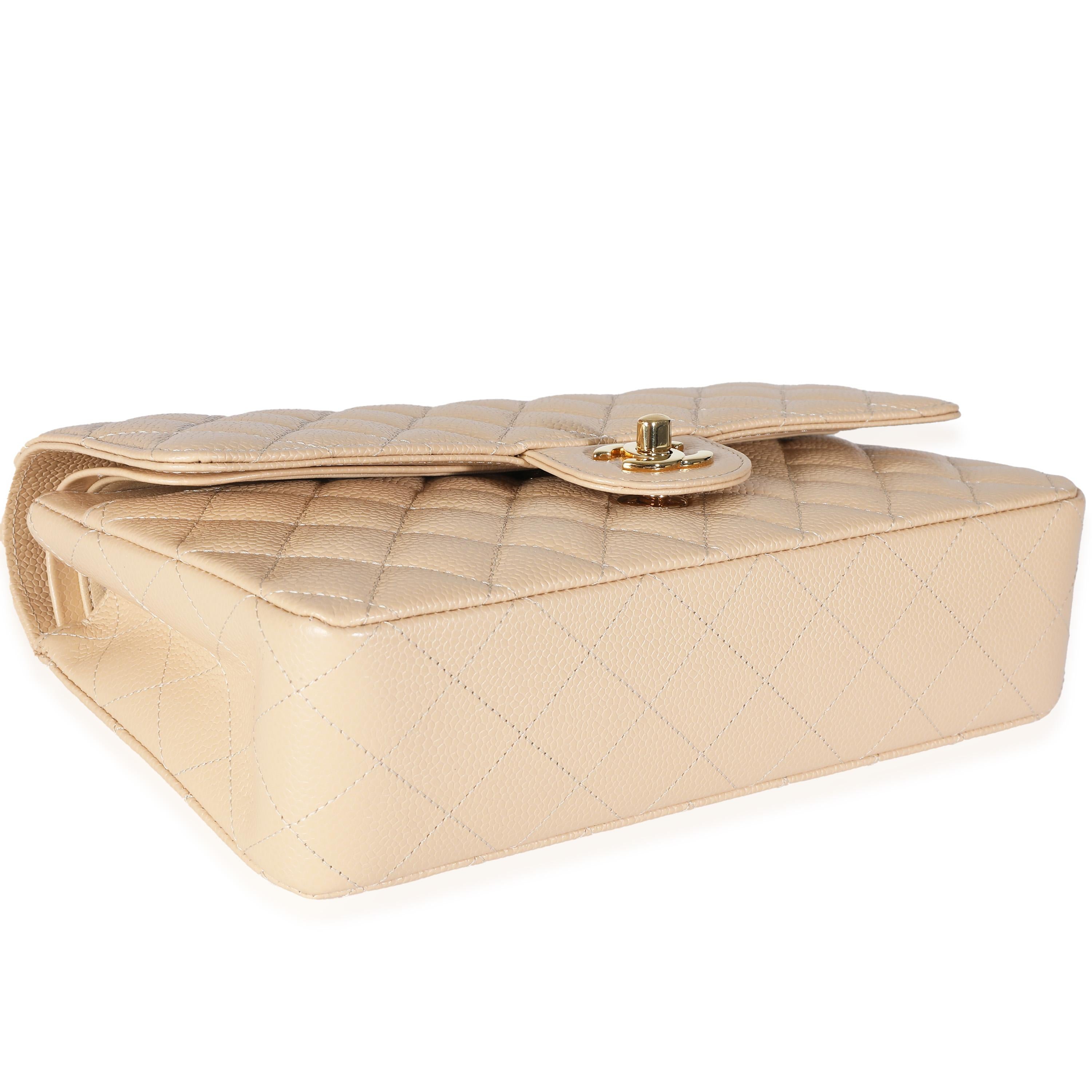 Chanel Beige Quilted Caviar Medium Classic Double Flap Handbag 1