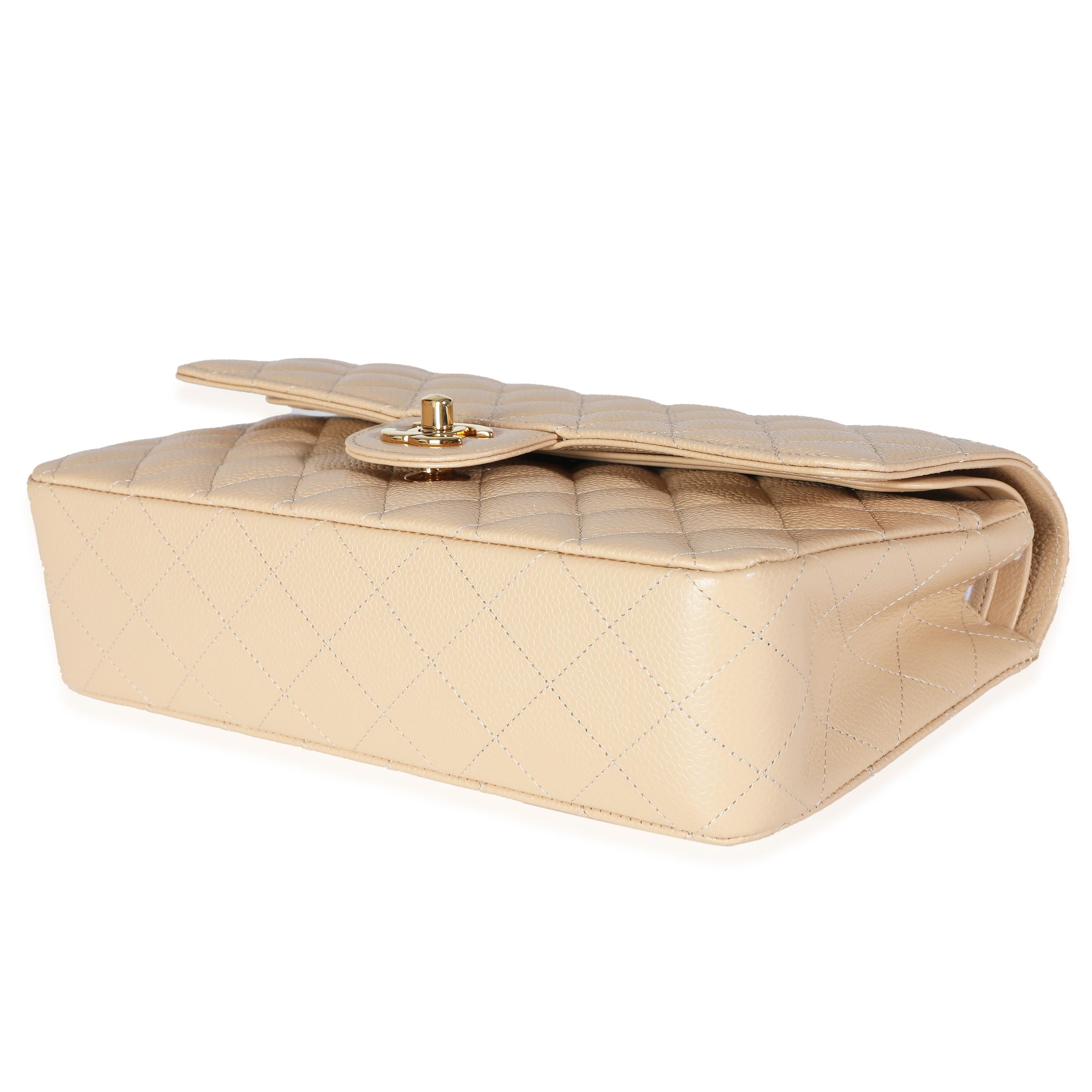 Chanel Beige Quilted Caviar Medium Classic Double Flap Handbag 3