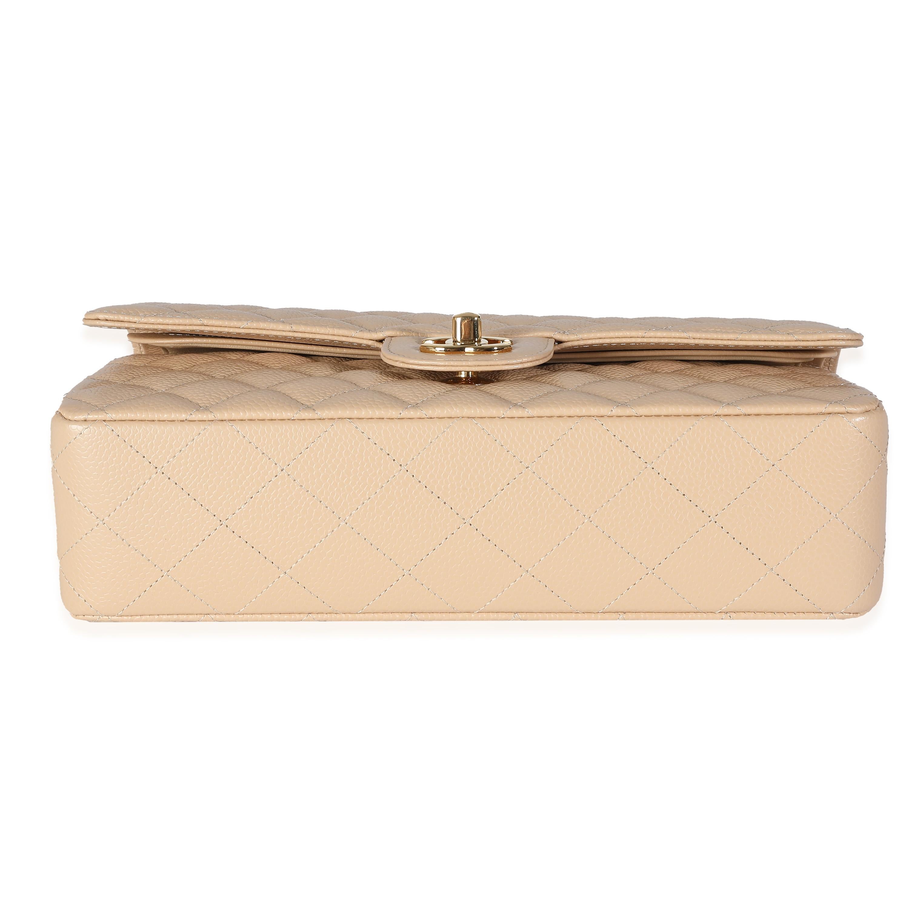 Chanel Beige Quilted Caviar Medium Classic Double Flap Handbag 4