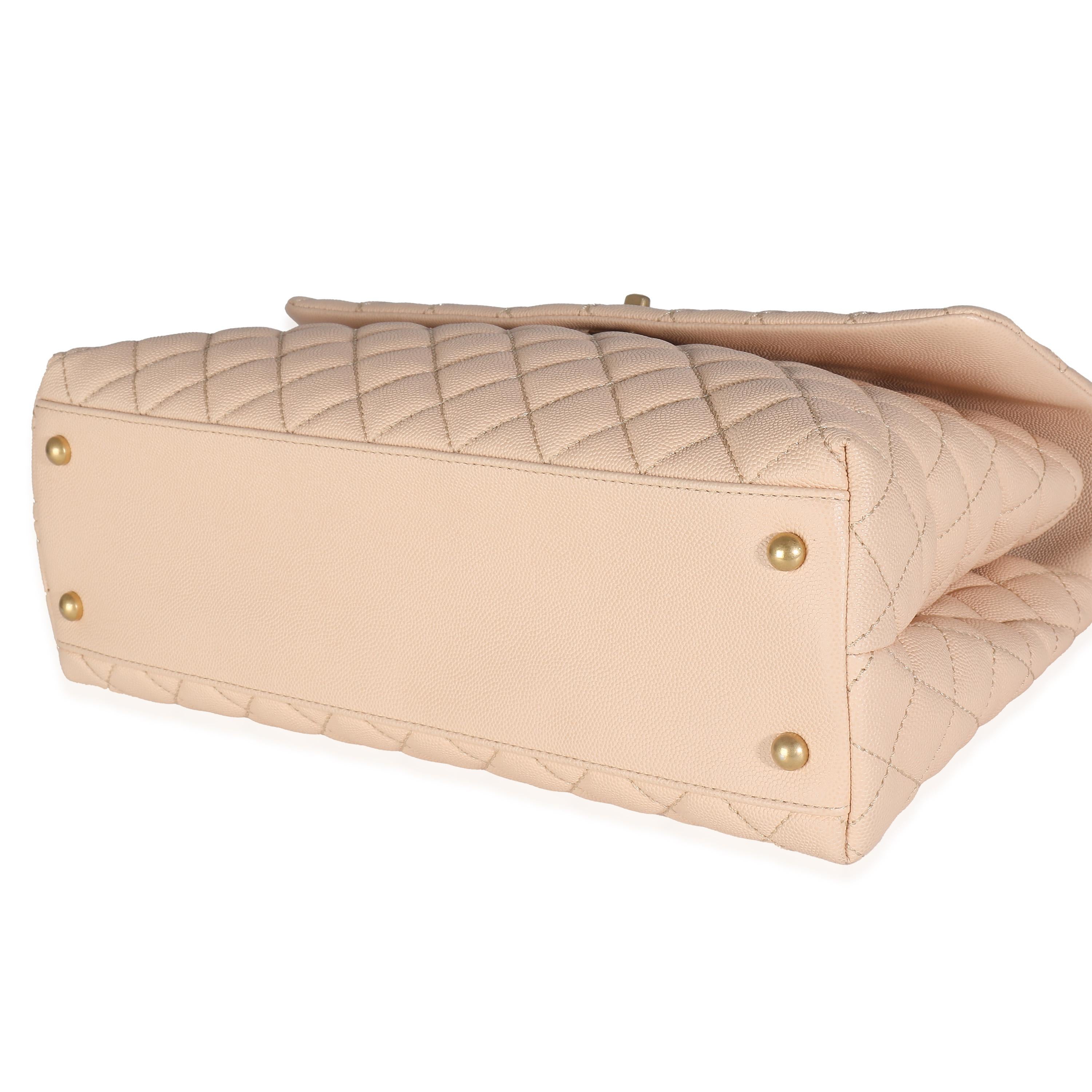 Women's Chanel Beige Quilted Caviar Medium Coco Top Handle Handbag For Sale