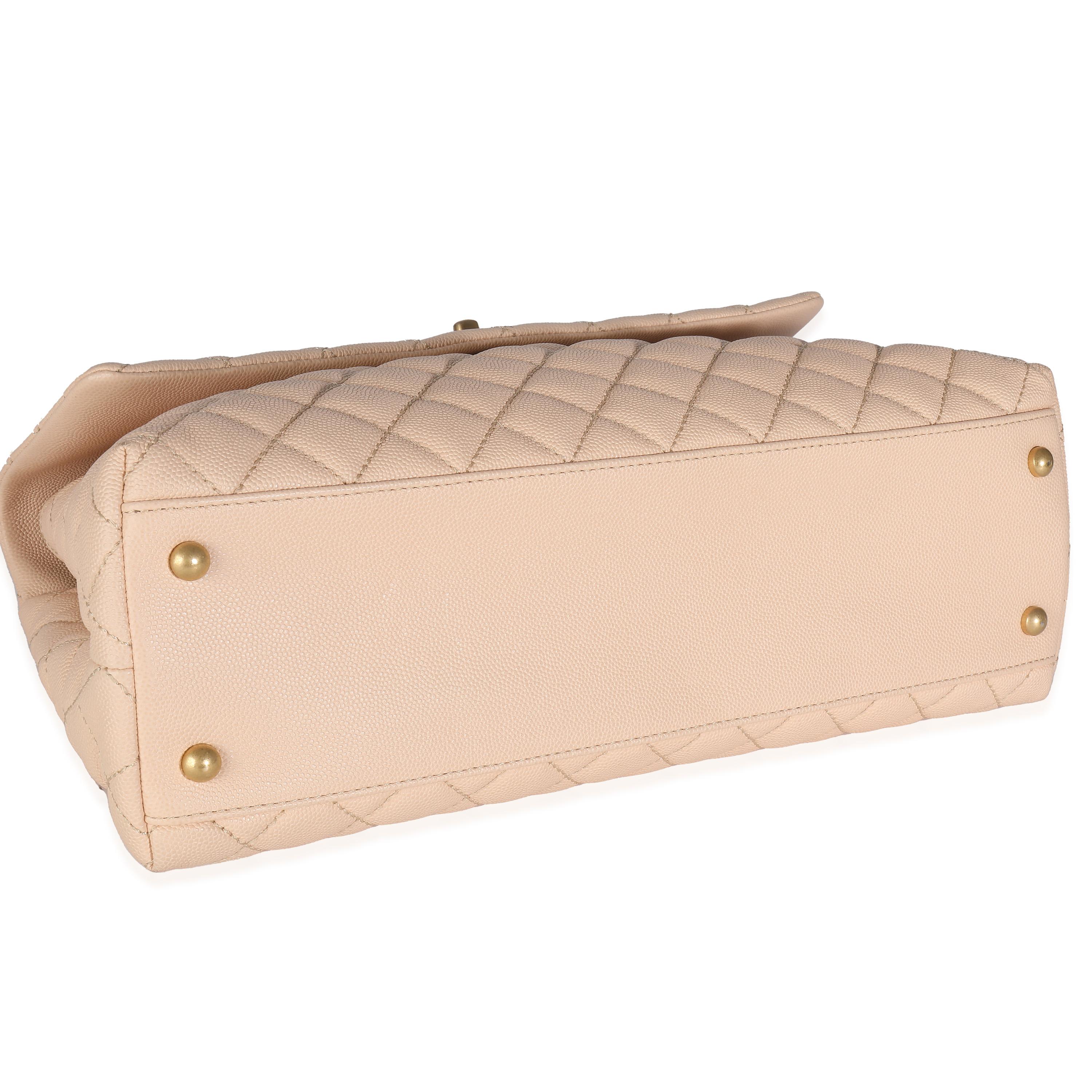 Chanel Beige Quilted Caviar Medium Coco Top Handle Handbag For Sale 1