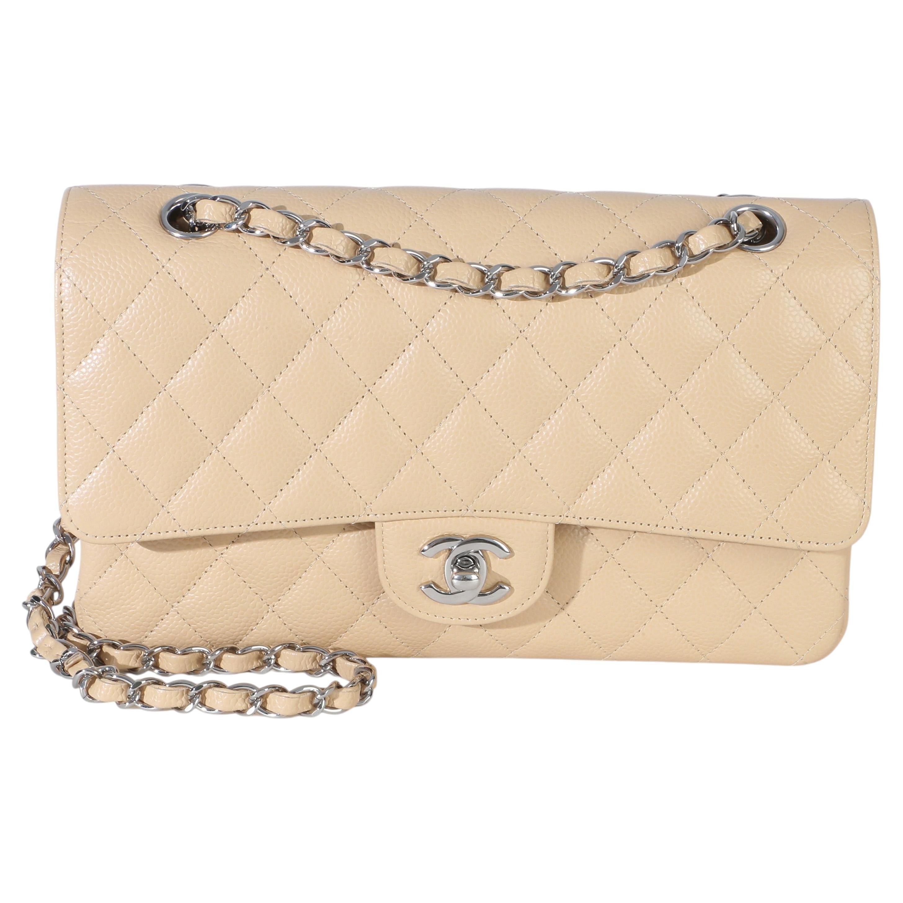 Borsa Chanel beige trapuntata Caviar, media, con doppia patta
