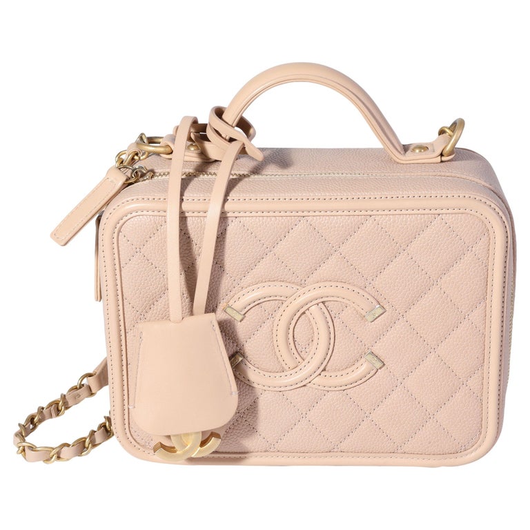 Chanel Beige Quilted Caviar Medium Filigree Vanity Case For Sale at 1stDibs