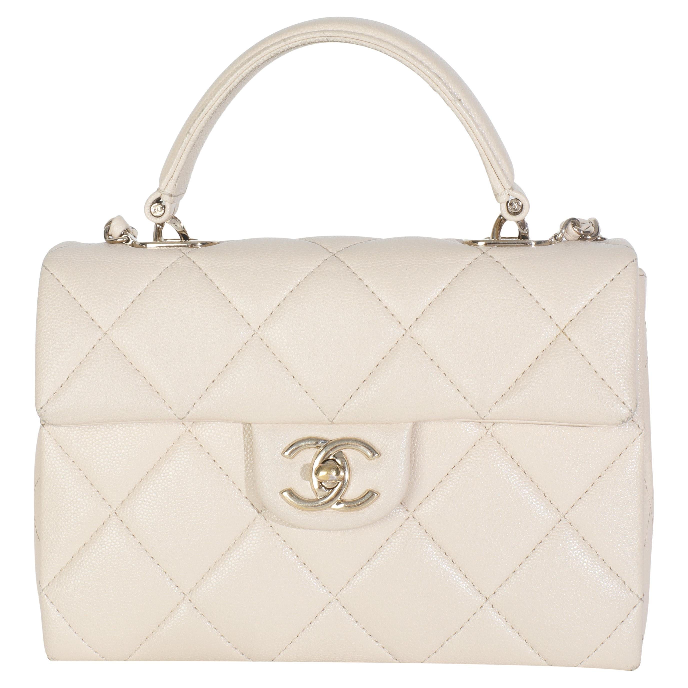 Chanel Beige Quilted Caviar Mini Retro Twist Top Handle Flap Bag