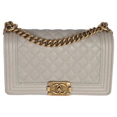 Chanel Beige Quilted Caviar Old Medium Boy Bag